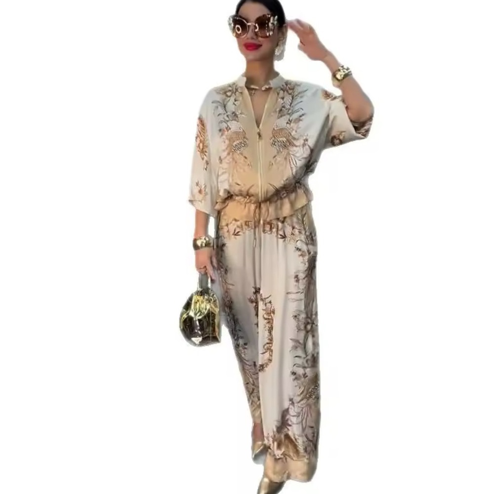 Elegant Beige Floral Jumpsuit